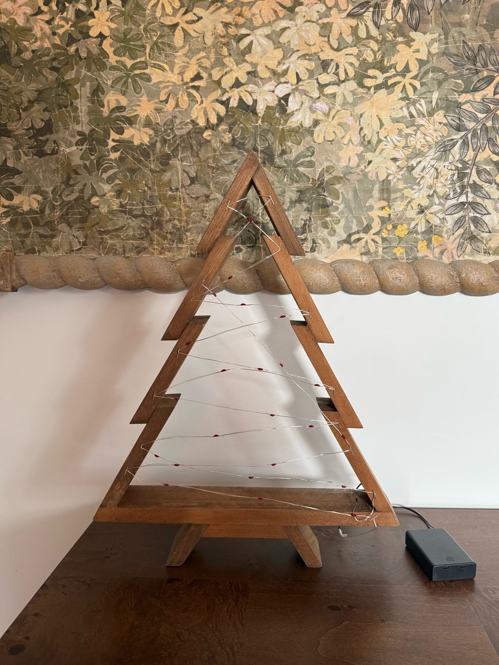 Handmade Wood Tree Decor With Red Lights